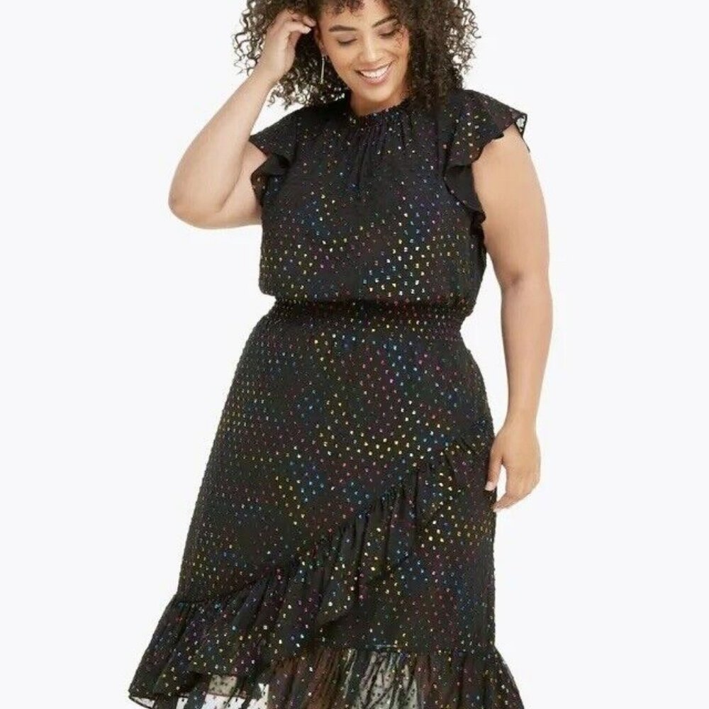 Kacey Shimmer Dot Faux Wrap Midi Dress